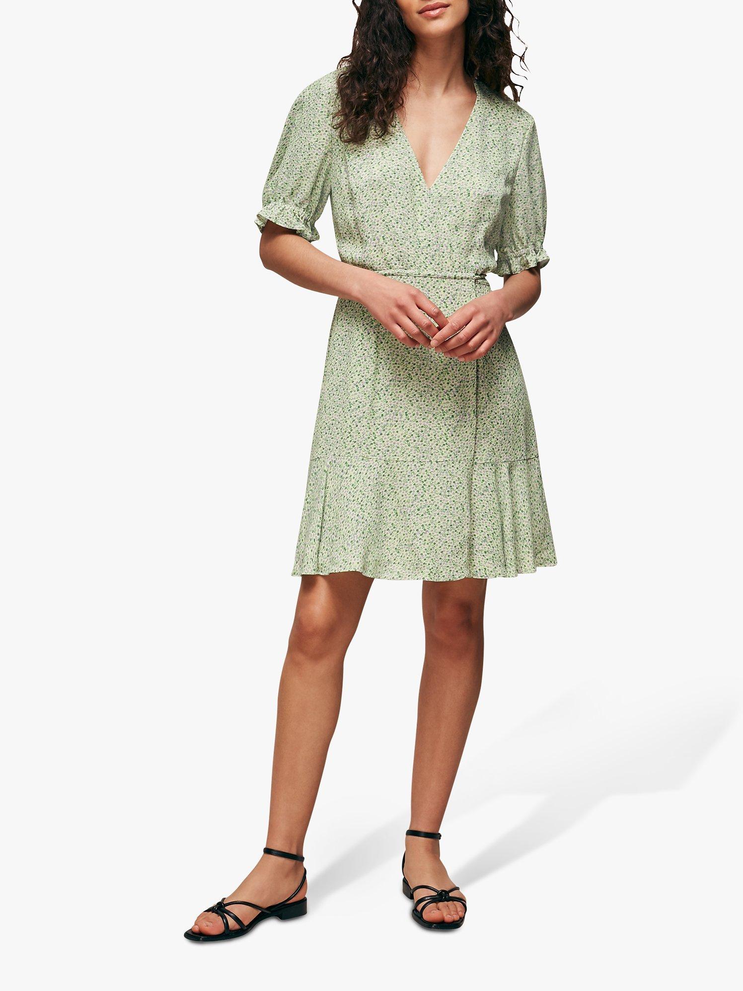 Whistles English Garden Print Mini Wrap Dress, Green/Multi