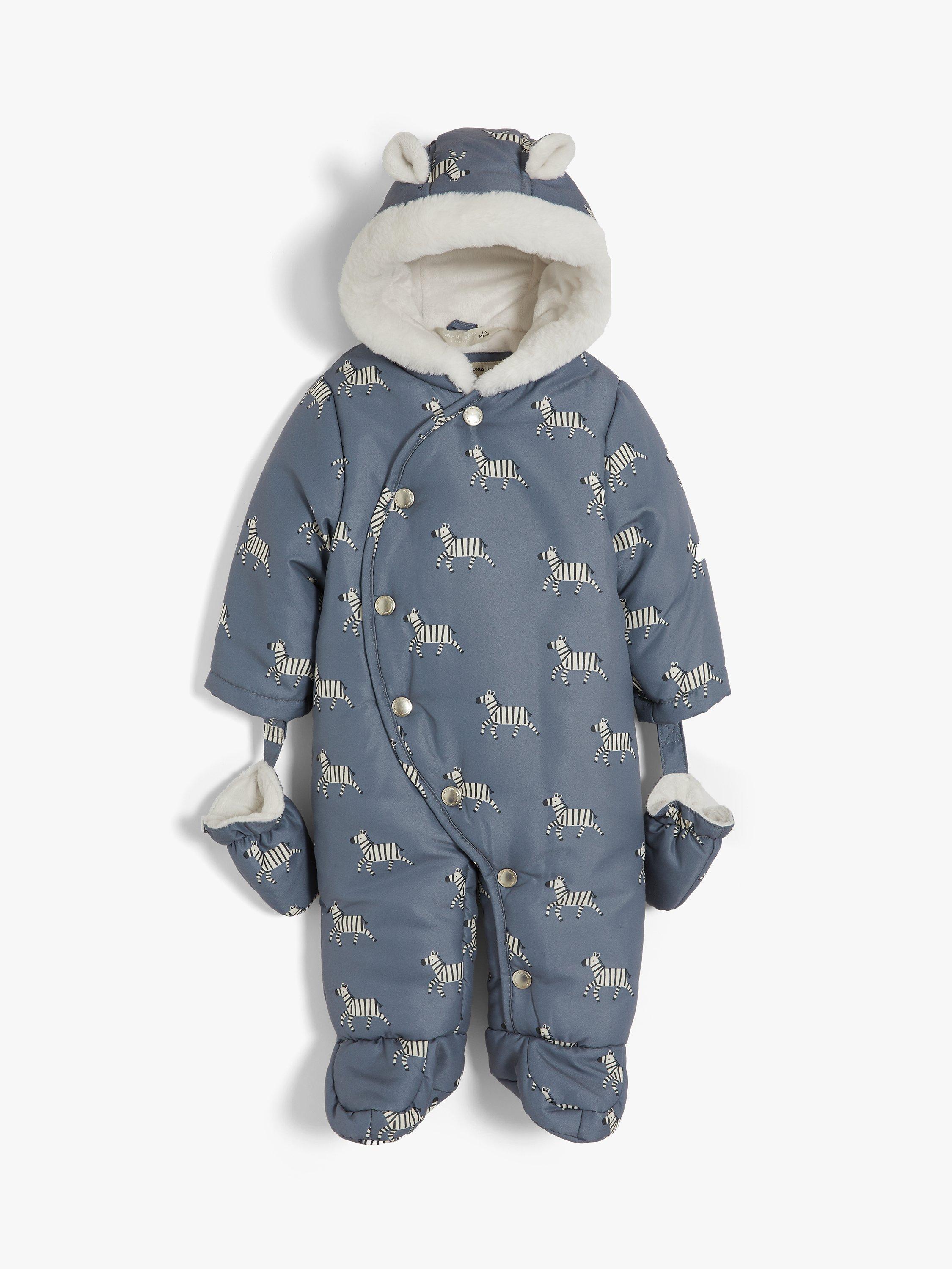 John Lewis Partners Baby Zebra Print Snowsuit Grey