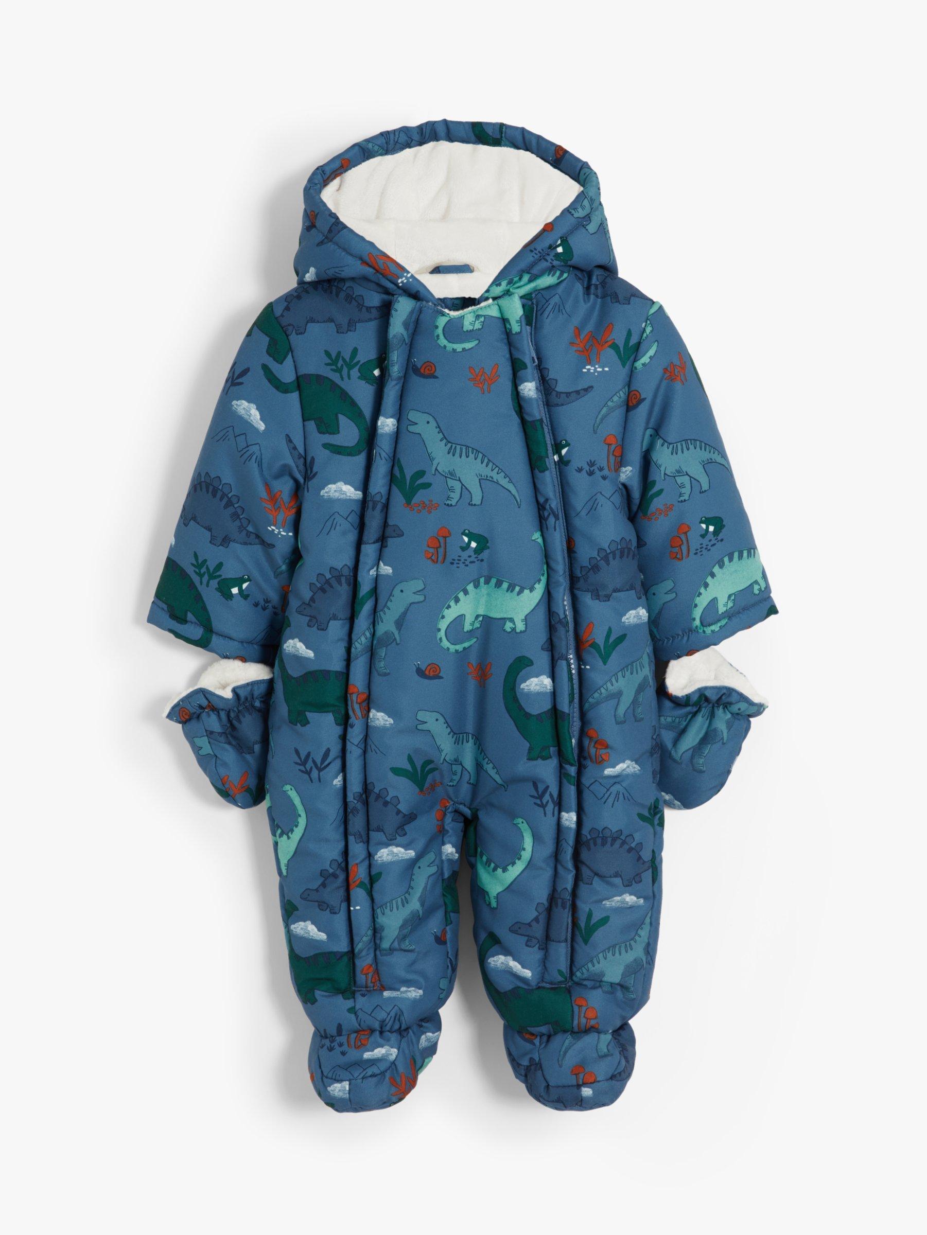 John Lewis Partners Baby Dinosaur Snowsuit Blue