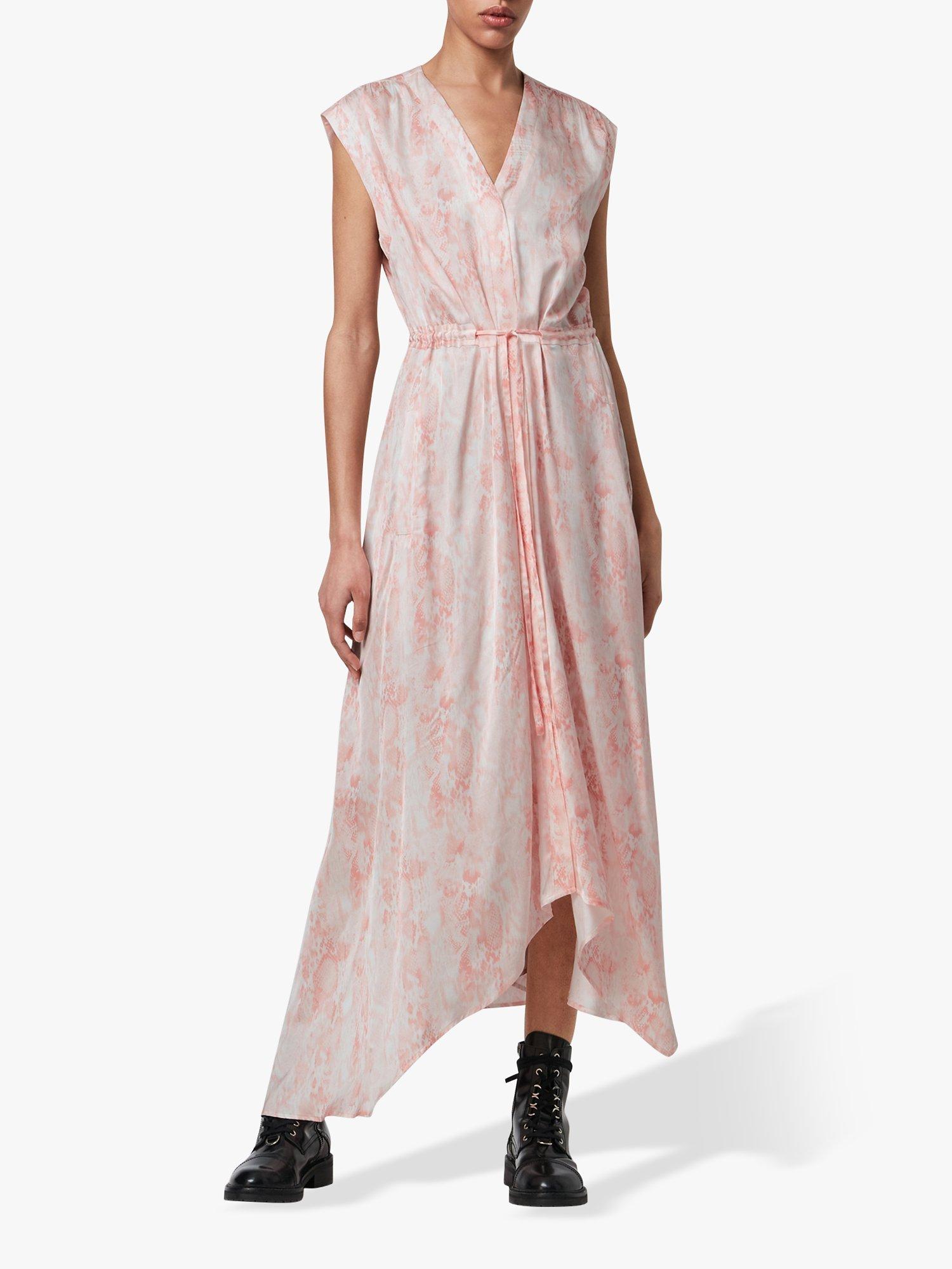 AllSaints Tate Masala Snake Asymmetric Hem Dress, Soft Pink