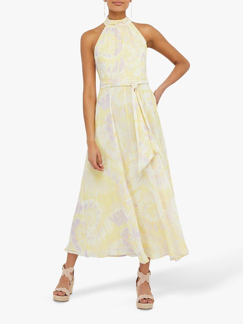 Monsoon Tori Tie Dye Halter Neck Maxi Dress, Yellow