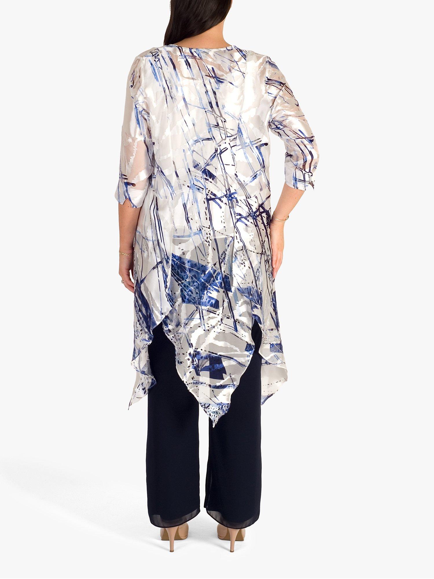 Product image 2 of 7, which shows chesca Satin Devoree Abstract Pixie Hem Coat, White/Cobalt, 24