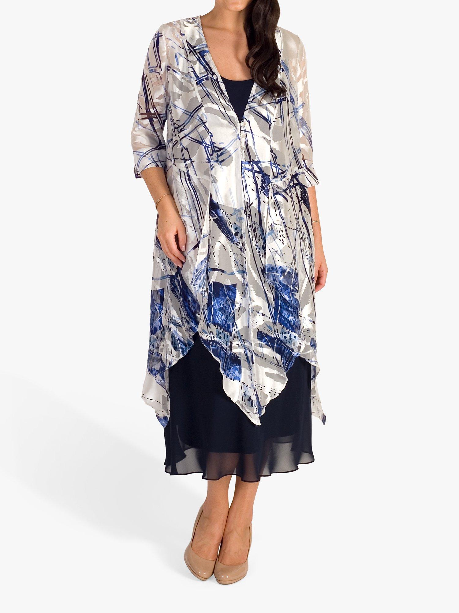 Product image 3 of 7, which shows chesca Satin Devoree Abstract Pixie Hem Coat, White/Cobalt, 24