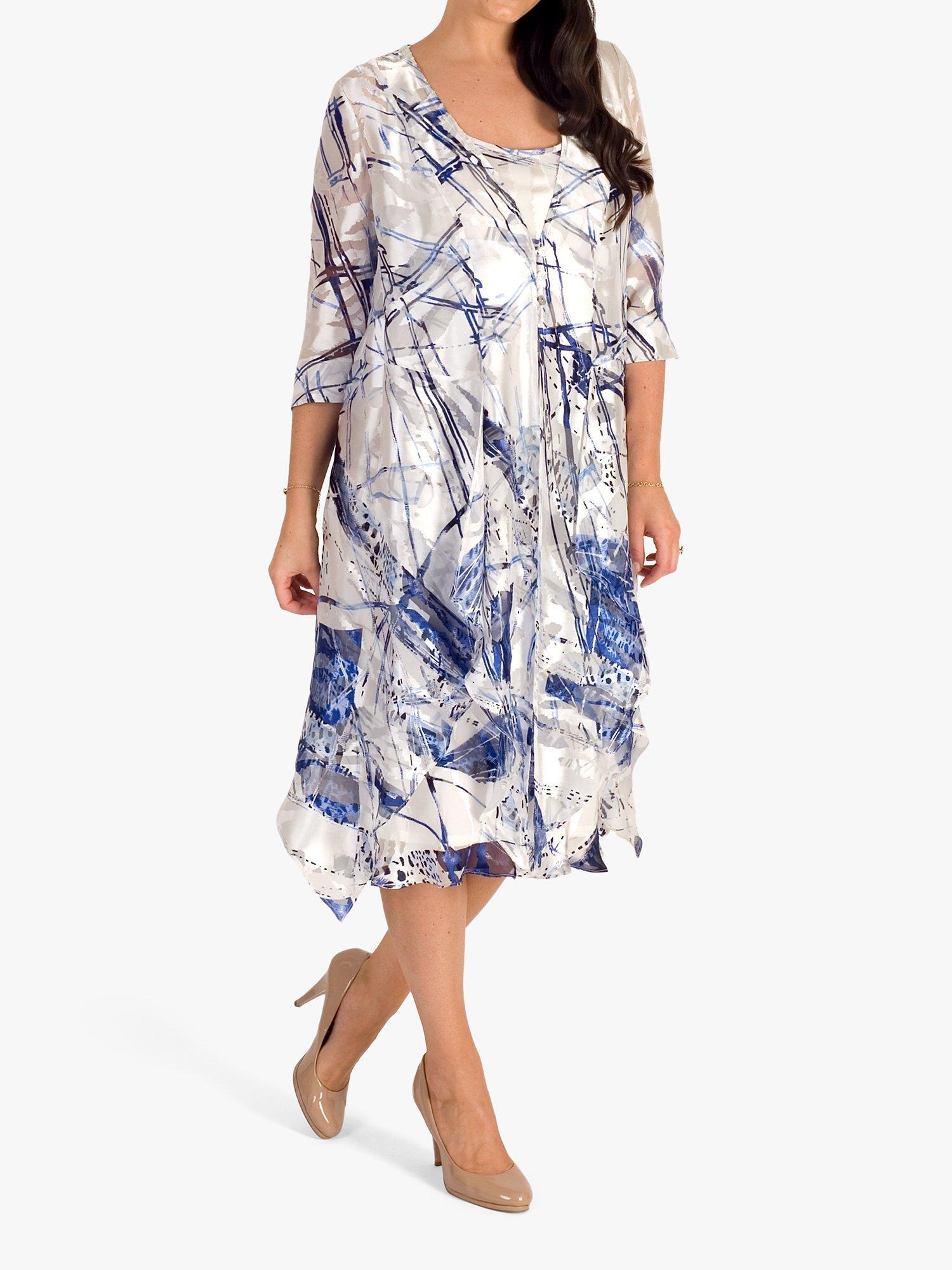 Product image 5 of 7, which shows chesca Satin Devoree Abstract Pixie Hem Coat, White/Cobalt, 24
