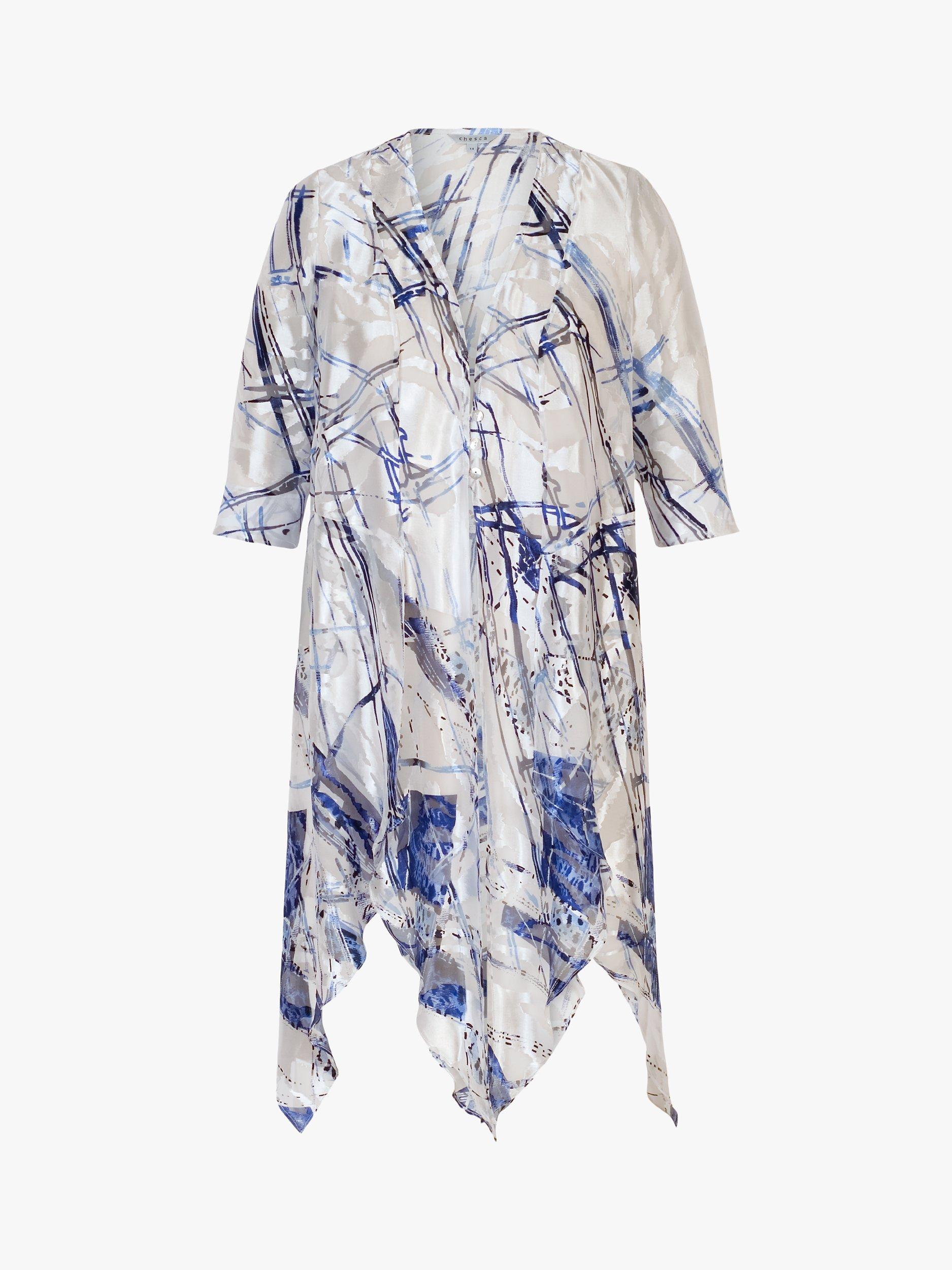 Product image 6 of 7, which shows chesca Satin Devoree Abstract Pixie Hem Coat, White/Cobalt, 24