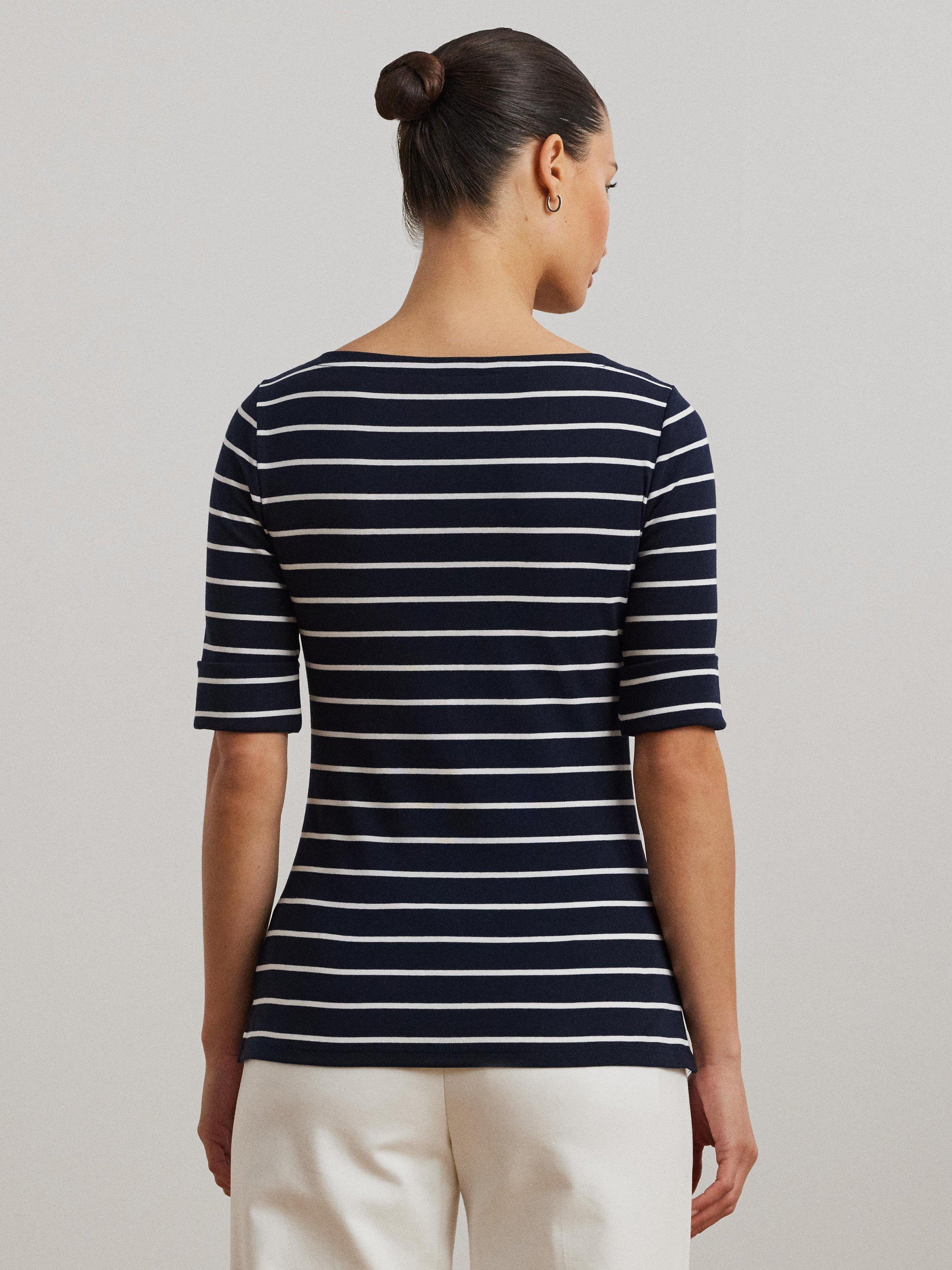 Product image 2 of 5, which shows Lauren Ralph Lauren Judy Boat Neck Top, Lauren Navy/White, XXS