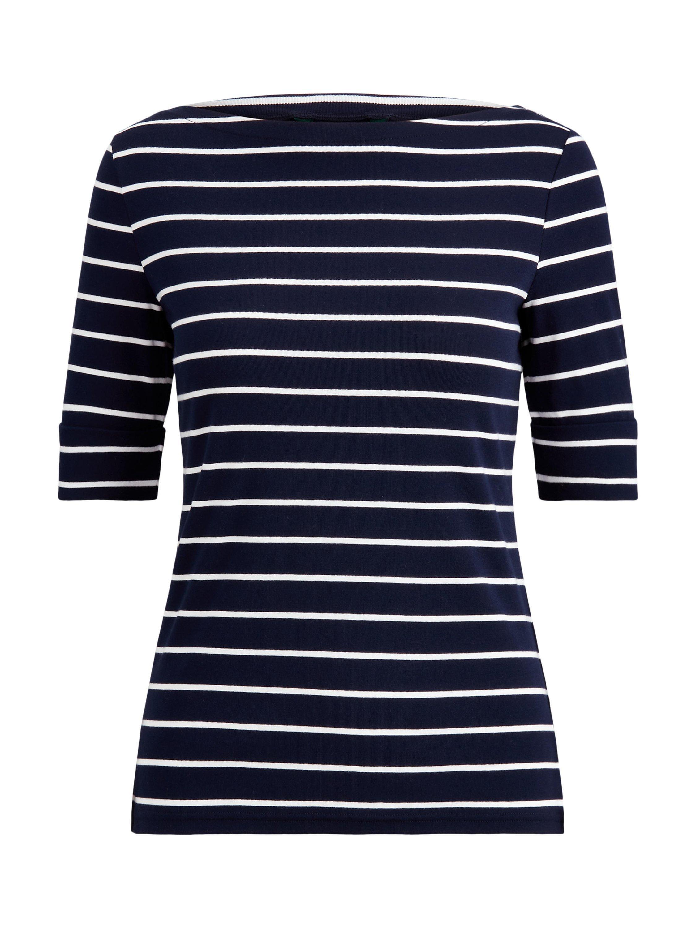 Product image 5 of 5, which shows Lauren Ralph Lauren Judy Boat Neck Top, Lauren Navy/White, XXS