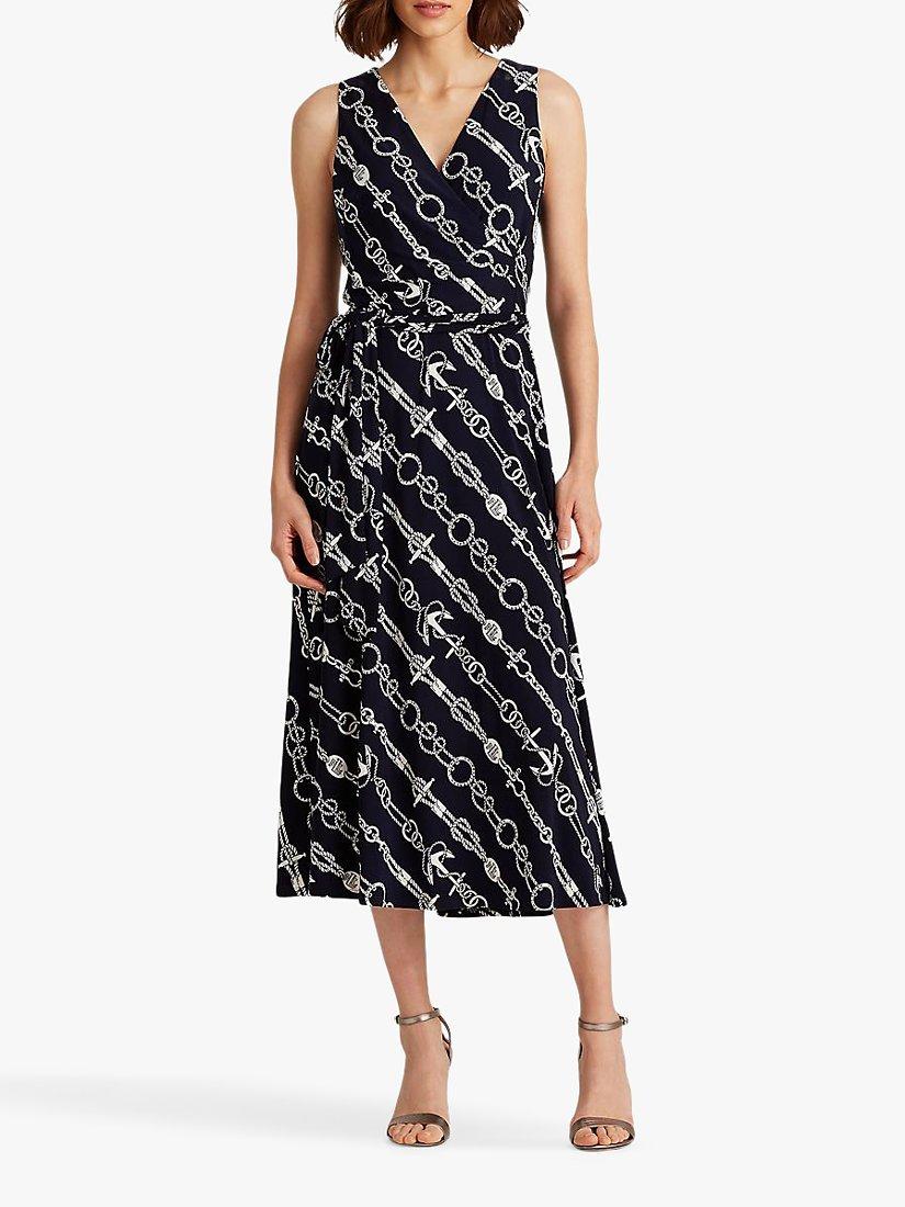 Lauren Ralph Lauren Carlyna Sleeveless Chain Print Midi Dress Lighthouse Navy Colonial Cream