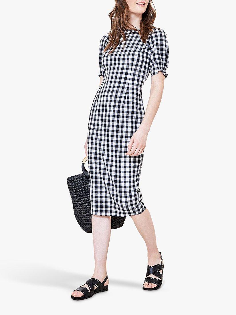 Oasis Gingham Midi Dress, Black/White