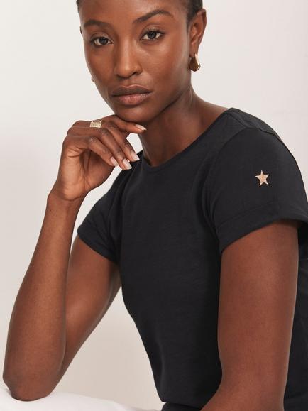 Mint Velvet Cotton Star T-Shirt, Dark Blue - view 2, Dark Blue