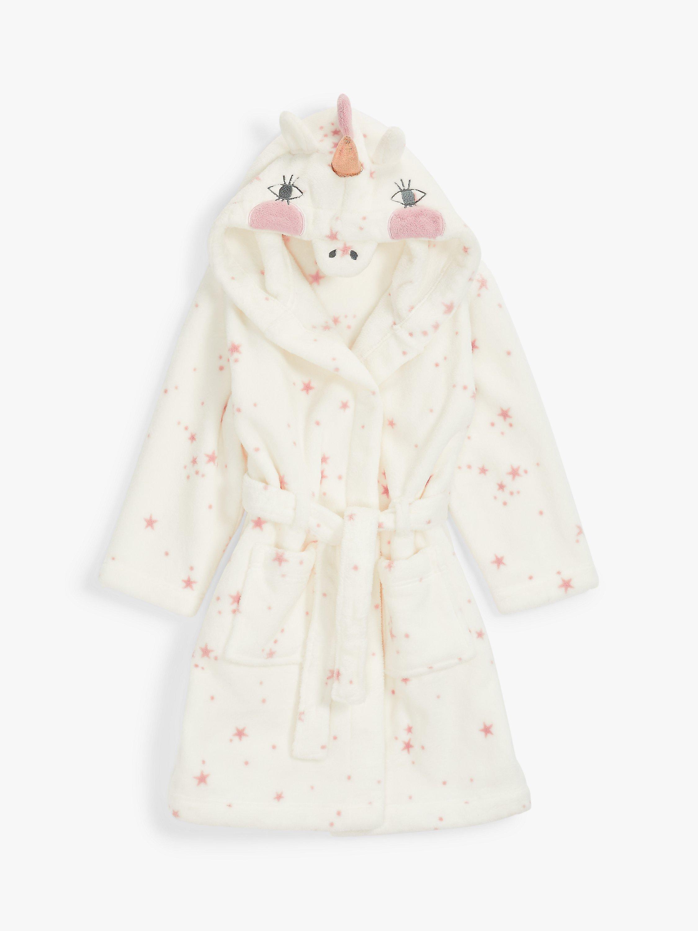 John Lewis Partners Girls Unicorn Fleece Robe Cream