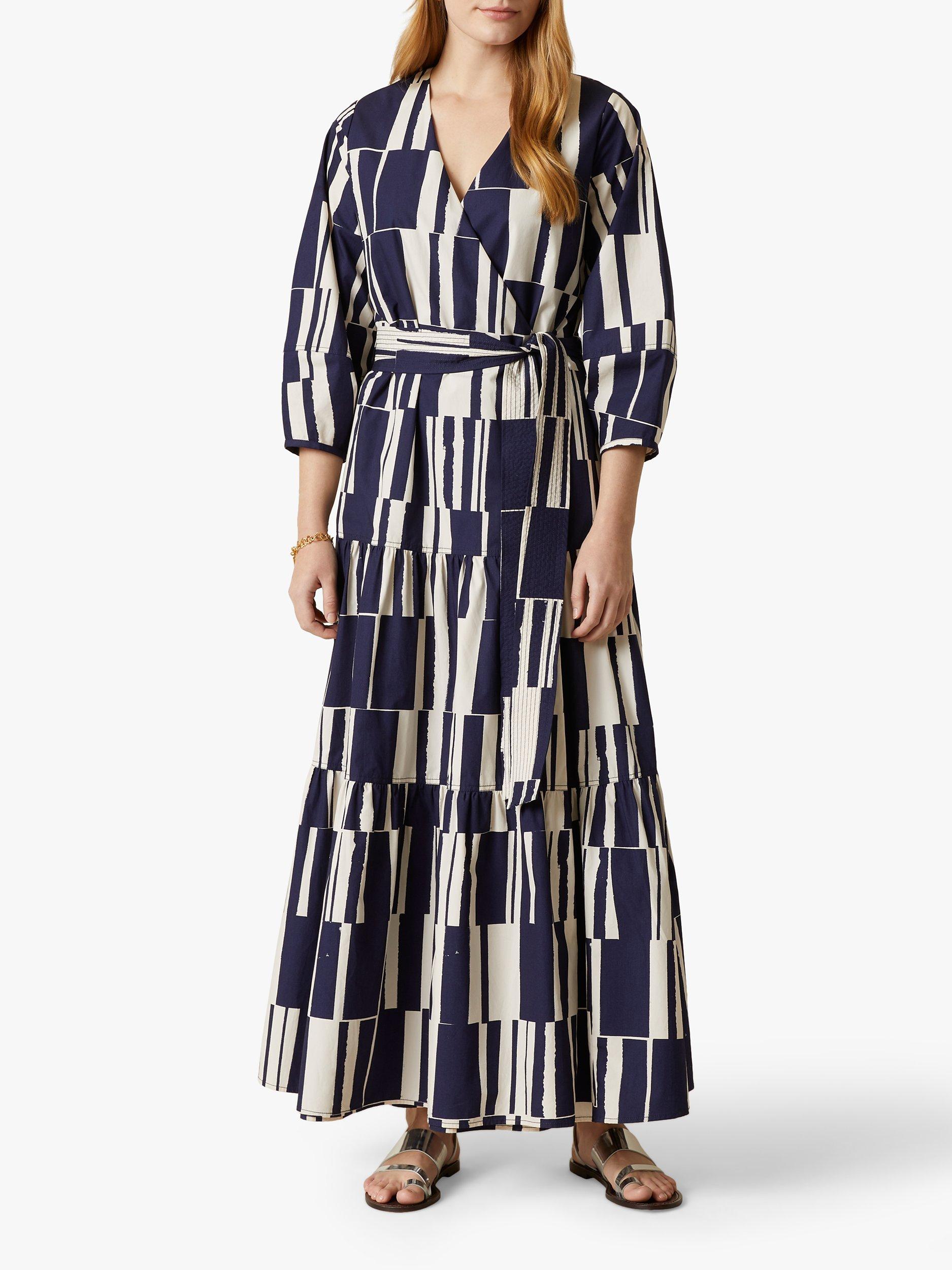 Jigsaw Tiered Block Print Maxi Dress, French Navy