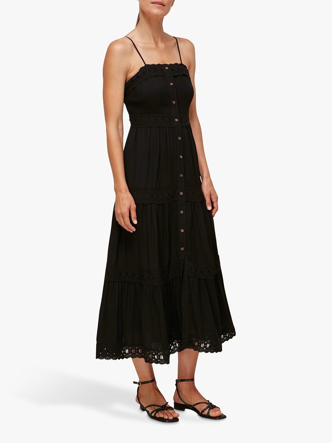 Whistles Strappy Lace Dress, Black