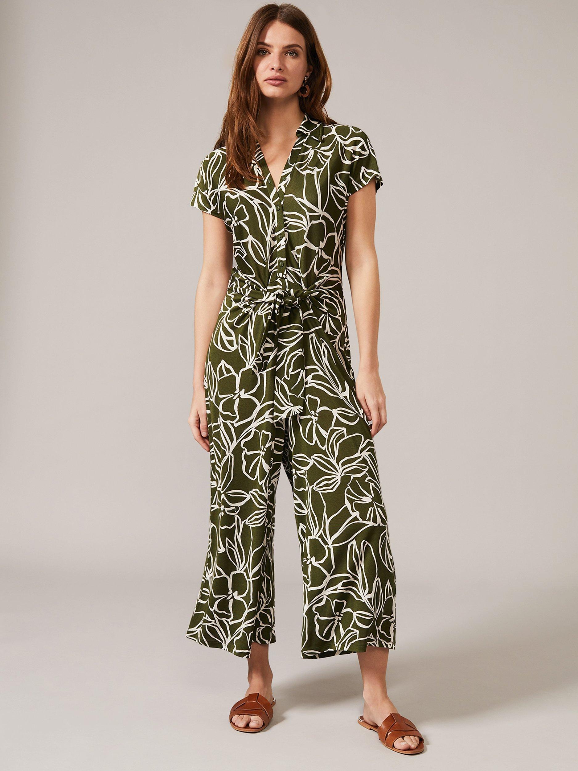 Phase Eight Sierra Floral Print Cropped Jumpsuit, Khaki