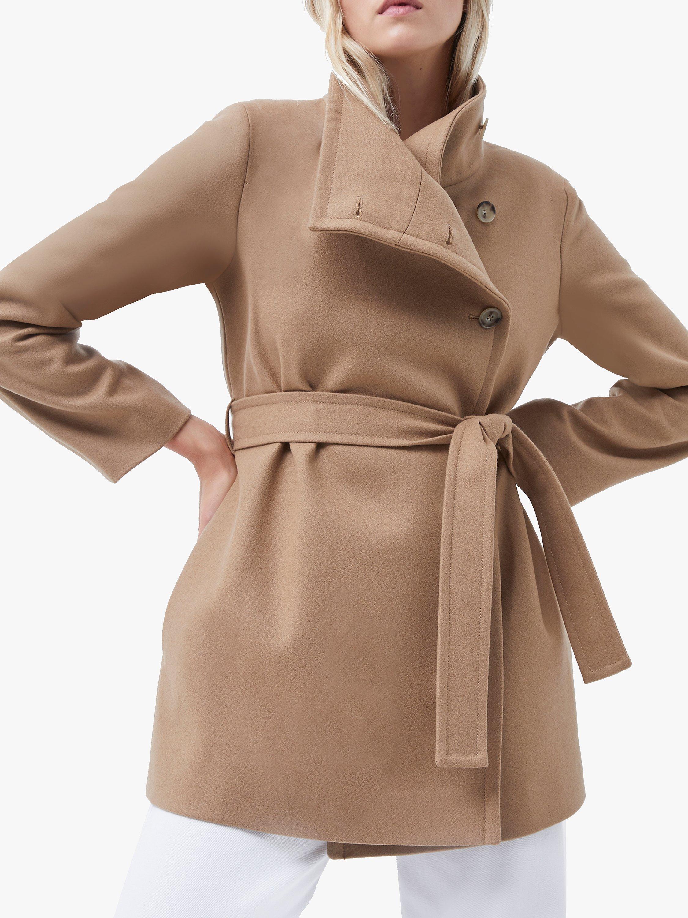 French Connection Ricio Platform Felt Wool Blend Wrap Coat Camel