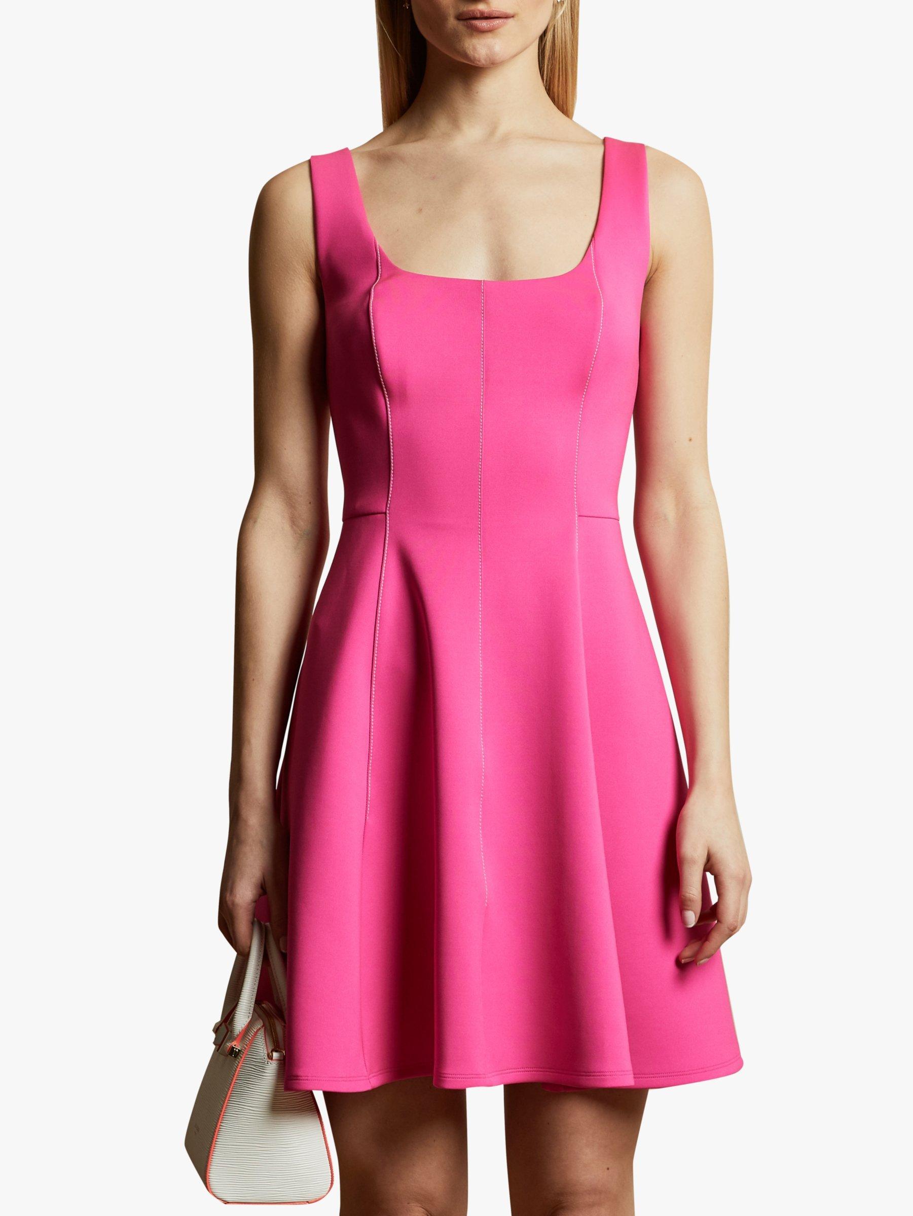 open lace back dress Jesian Bardot midi dress in bright pink | Ted Baker main image 1