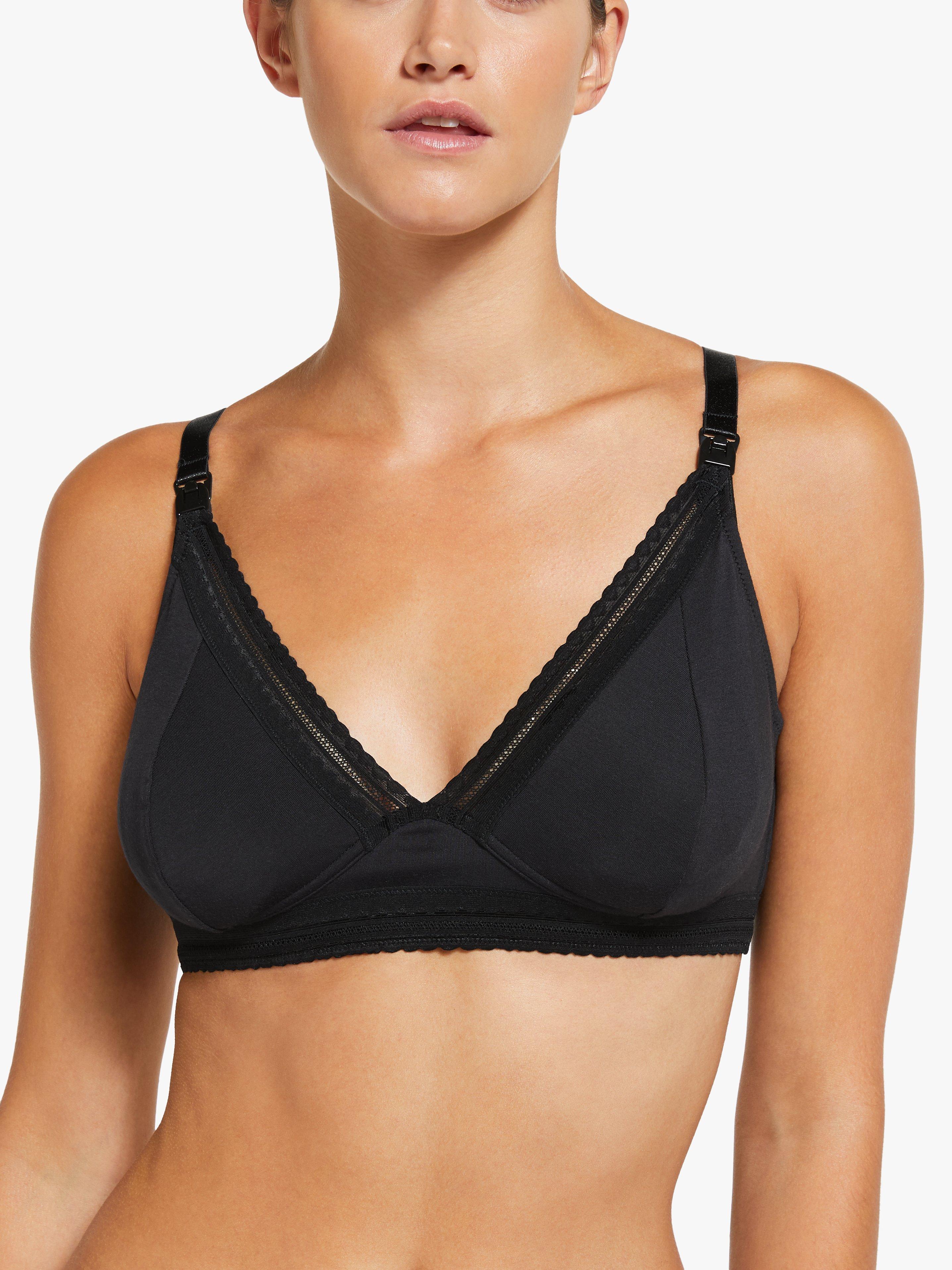 John Lewis Lace Trim Modal Nursing Bra, Pack of 2, Black/Pink