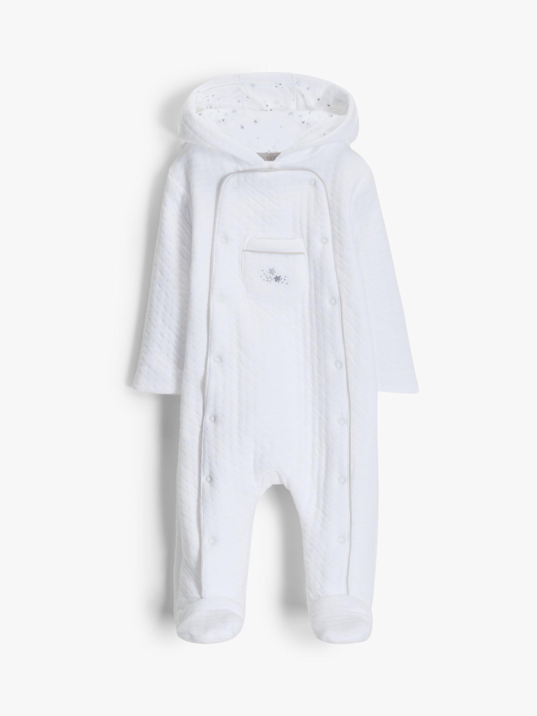 John Lewis Heirloom Collection Baby Star Wadded All-in-One Pramsuit, White