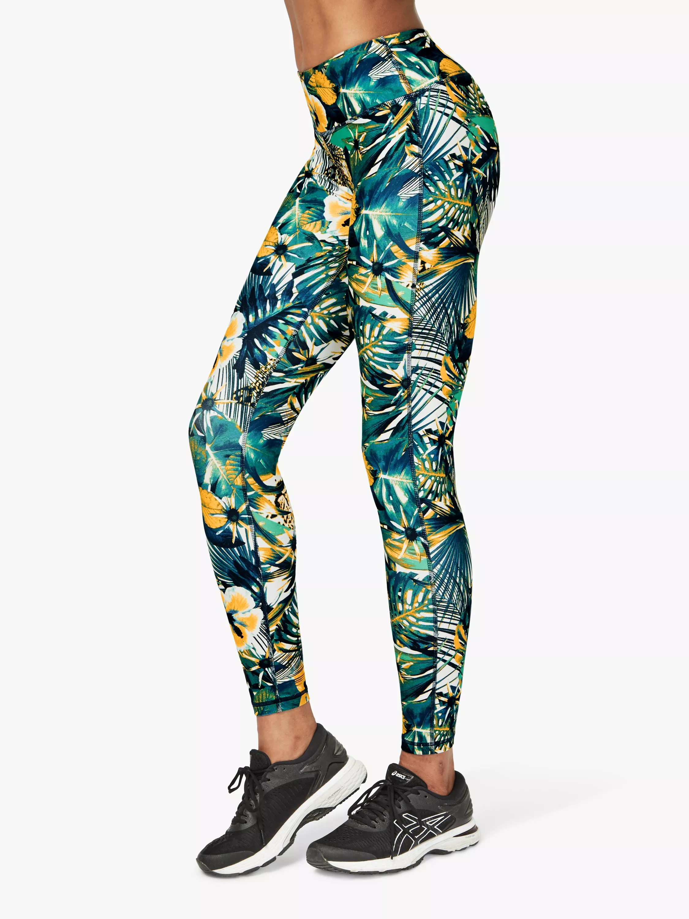 Sweaty Betty All Day Contour Workout Leggings Green Hibiscus Floral Print