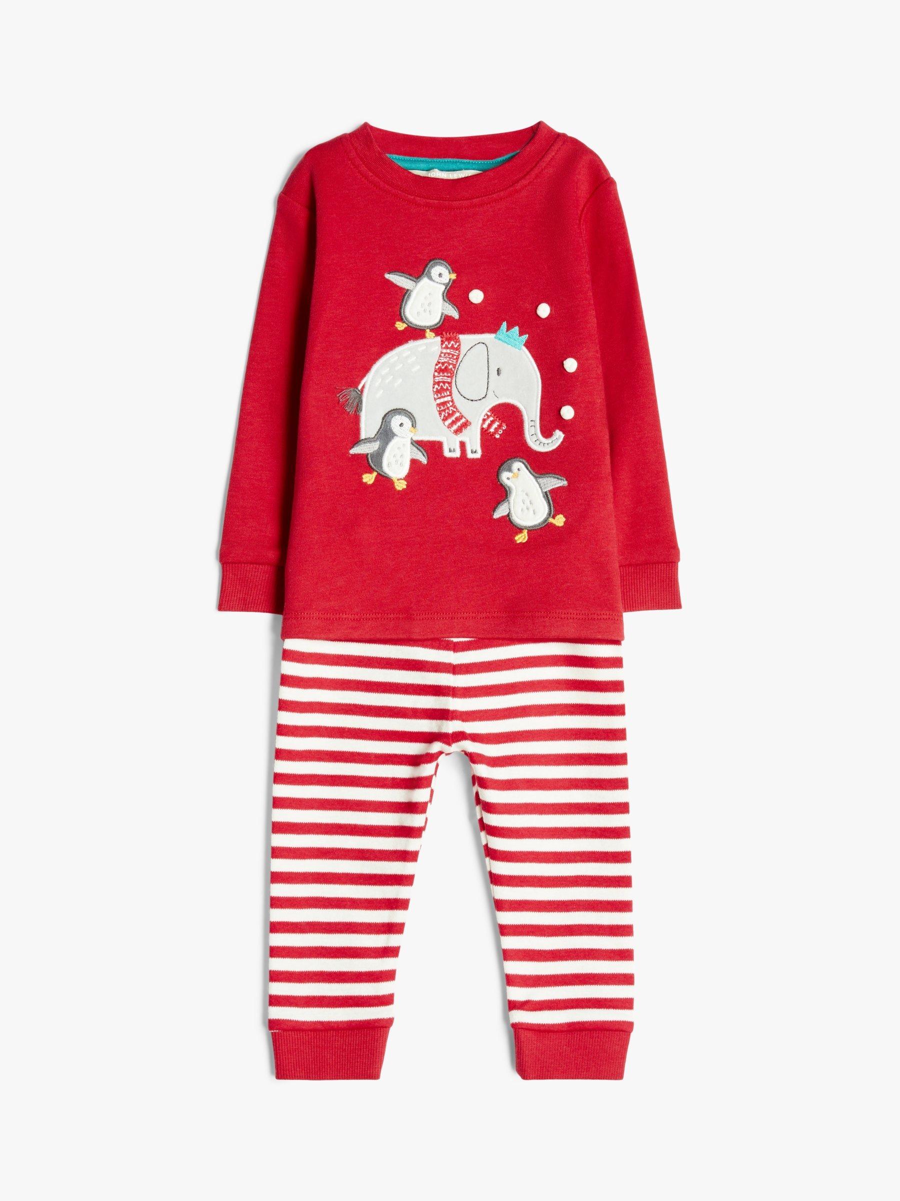 John Lewis & Partners Baby GOTS Organic Cotton Elephant Applique Stripe Pyjamas, Red