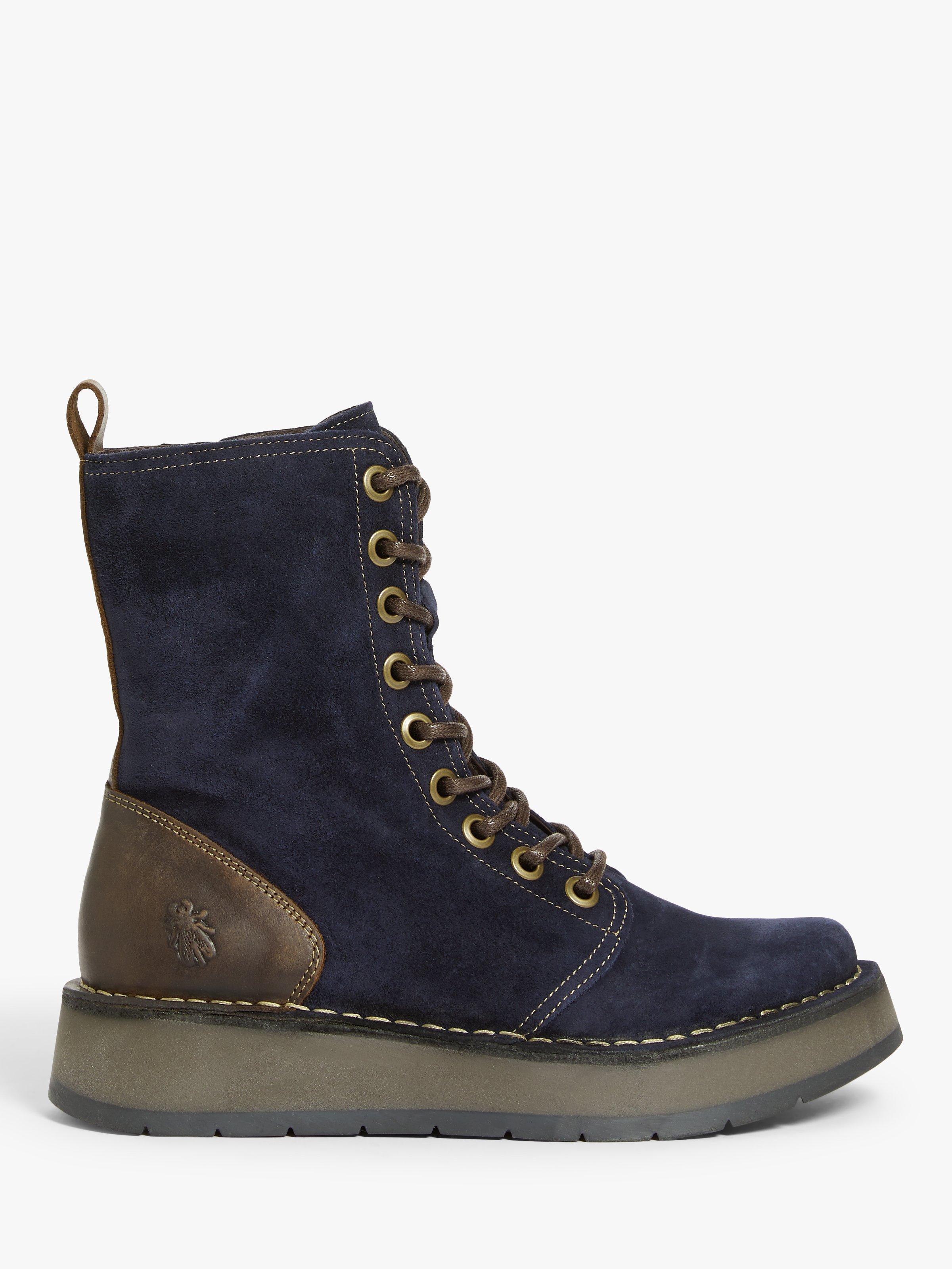 Fly London Rami Leather Ankle Boots Navy Dark Brown
