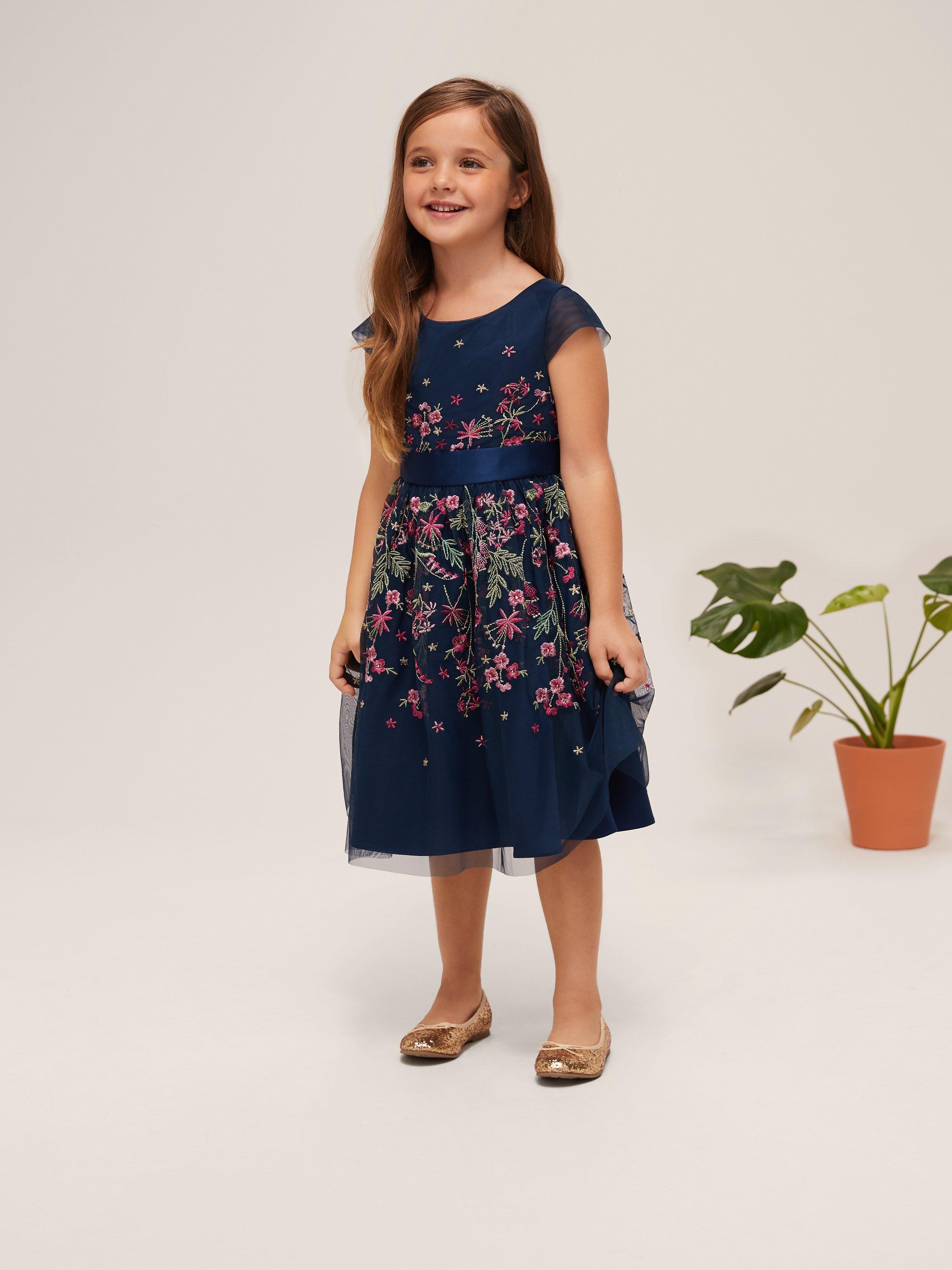 John Lewis Heirloom Collection Girls Floral Embroidered Dress Blue