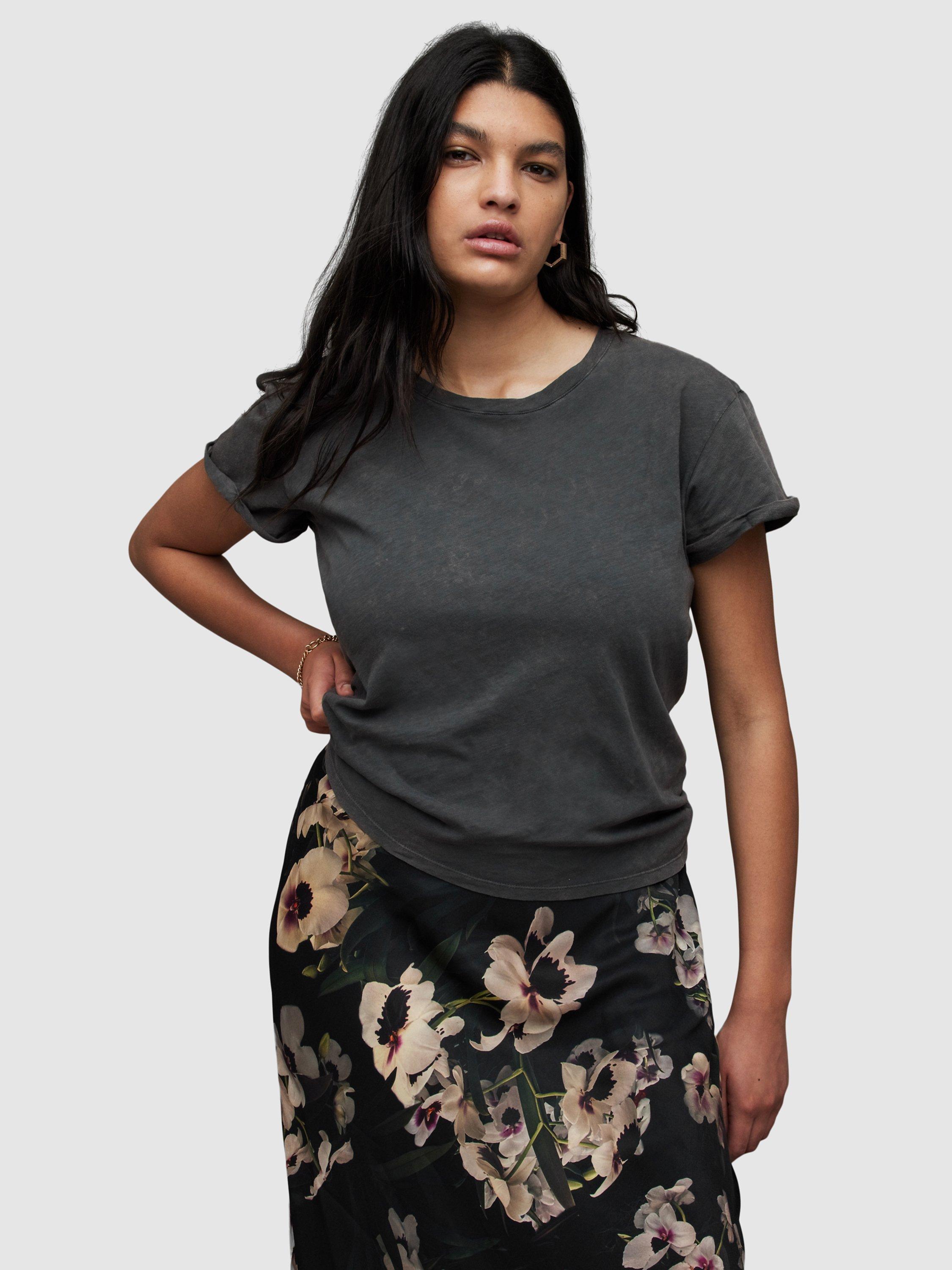 Product image 1 of 6, which shows AllSaints Anna Short Sleeve T-Shirt, Acid Washed Black, 8