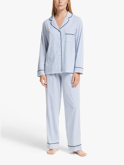 John Lewis Candi Stripe Jersey Pyjama Set, Blue, Blue