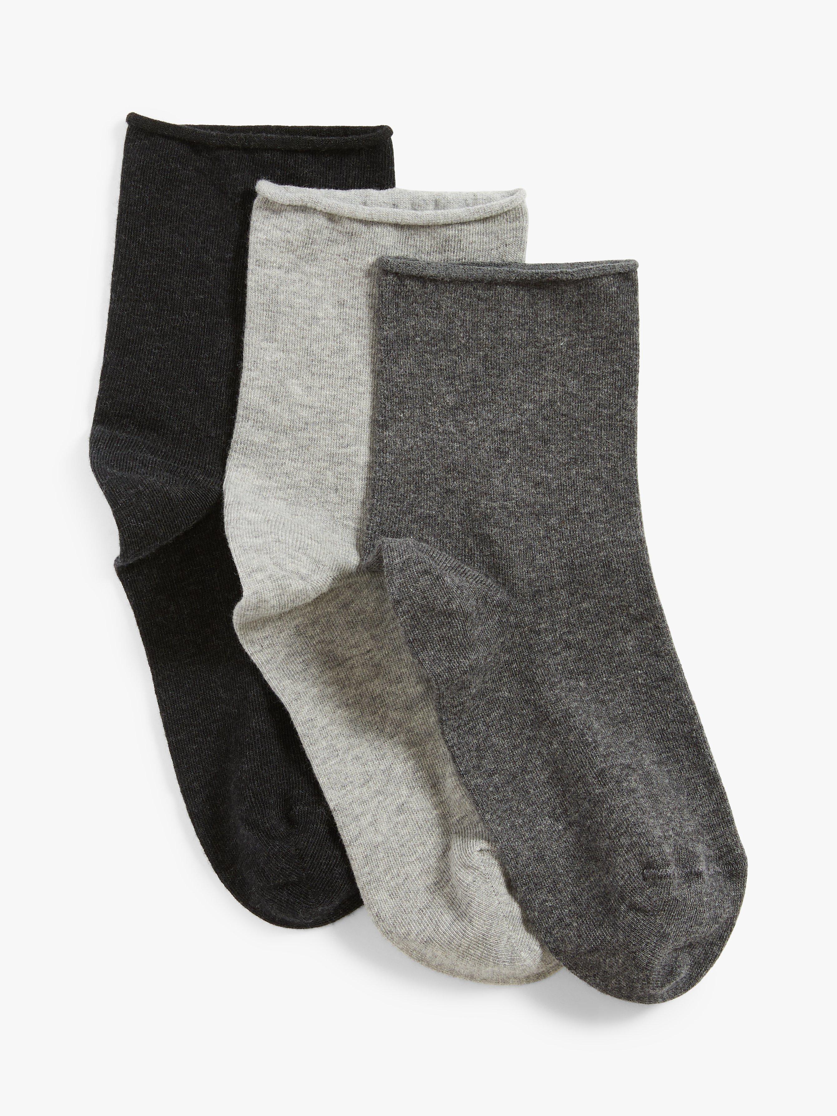 John Lewis Women's Organic Cotton Rich Ankle Socks, Pack of 3, Dark Grey/Multi, S-M