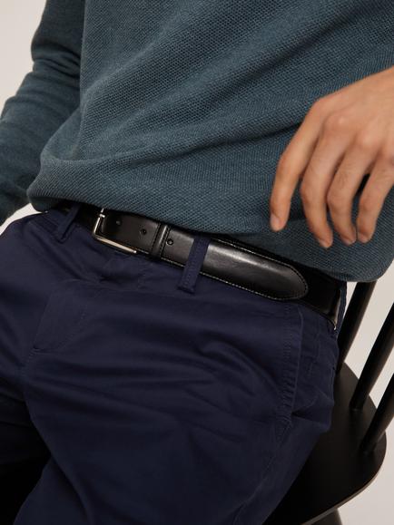 John Lewis Made in Italy 35mm Stitched Leather Belt - view 2, Black