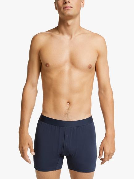 John Lewis Organic Cotton Button Fly Trunks, Pack of 3 - view 2, Blue/Light Blue/Navy Marl