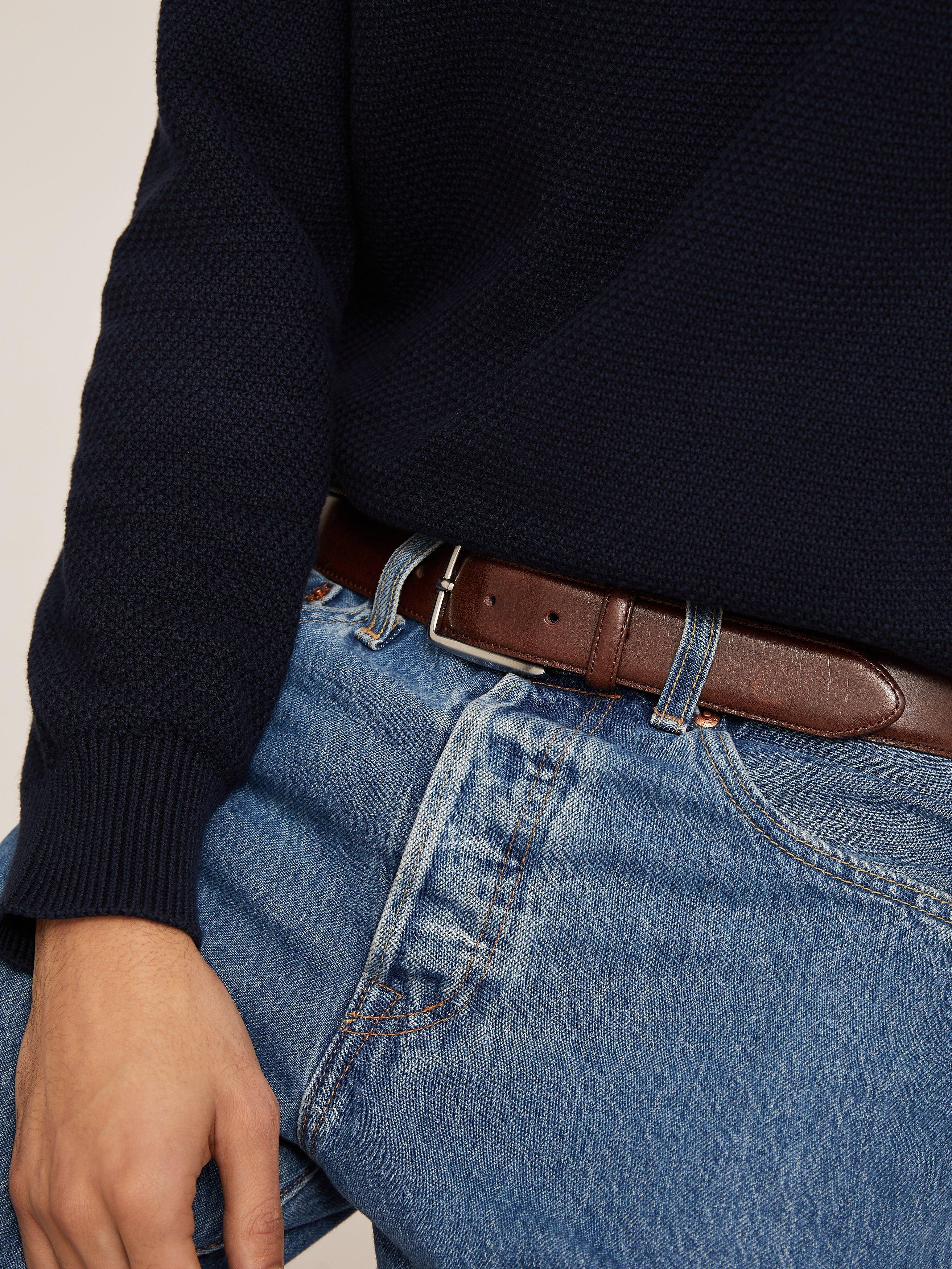 Product image 2 of 4, which shows John Lewis Made in Italy 35mm Stitched Leather Belt, Brown, S