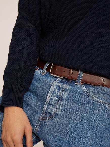 John Lewis Made in Italy 35mm Stitched Leather Belt - view 2, Brown