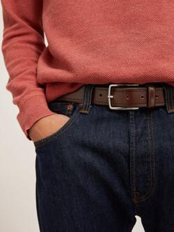 John Lewis Made in Italy 35mm Brogue Detail Leather Belt - view 2, Dark Brown