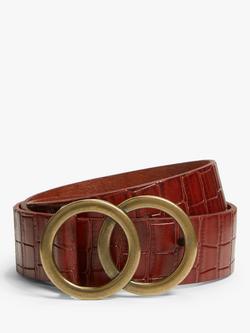 John Lewis Olivia O Detail Croc Leather Jeans Belt, Brown, Brown