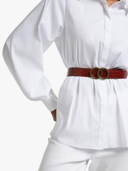 John Lewis Olivia O Detail Croc Leather Jeans Belt, Brown - view 2, Brown