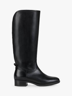 Geox Felicity D Leather Riding Style Knee Boots, Black, Black