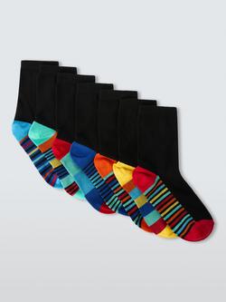 John Lewis Kids' Contrast Heel Socks, Pack of 7, Black, Black