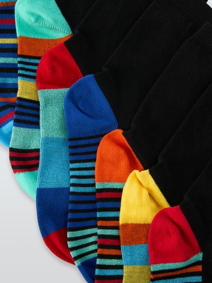 John Lewis Kids' Contrast Heel Socks, Pack of 7, Black - view 2, Black