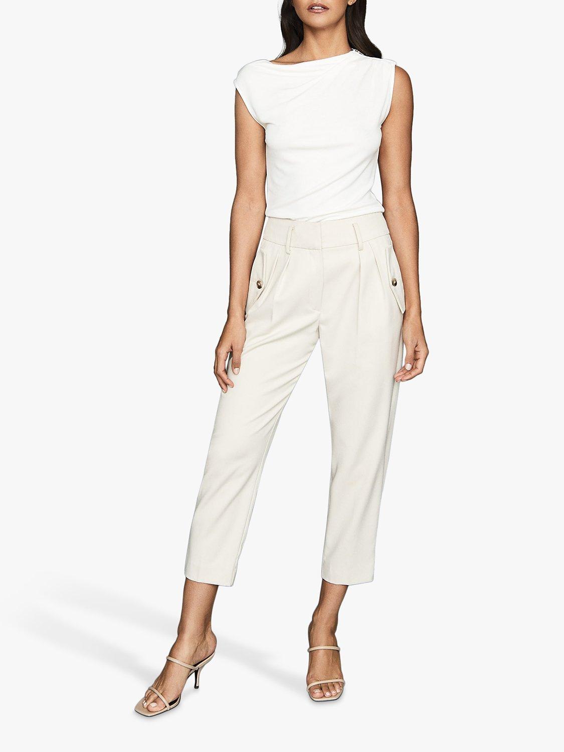 Reiss Flavia Jersey Cowl Neck Top, White, S
