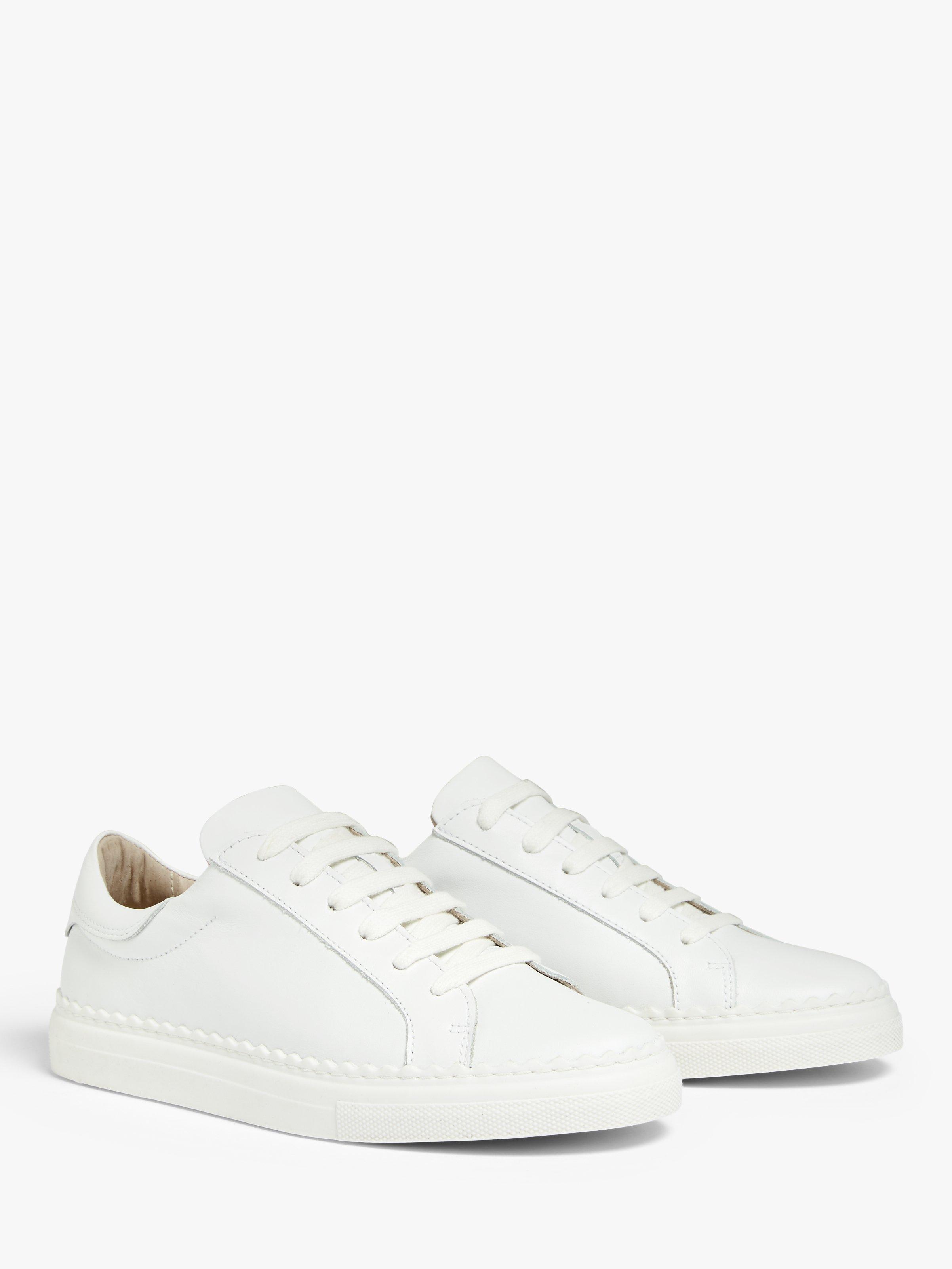 Product image 2 of 5, which shows John Lewis Fiona Scalloped Detail Leather Trainers, White, 3
