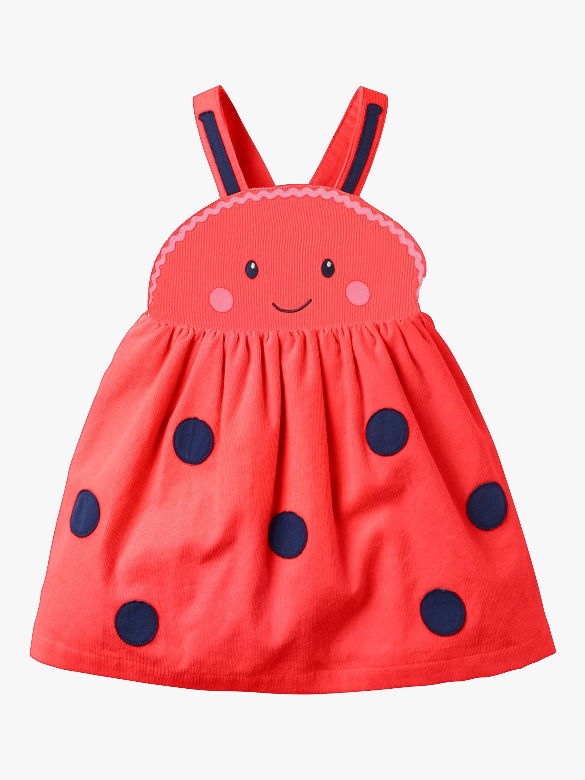 Mini Boden Baby Cord Ladybird Pinnie Dress, Pale Red