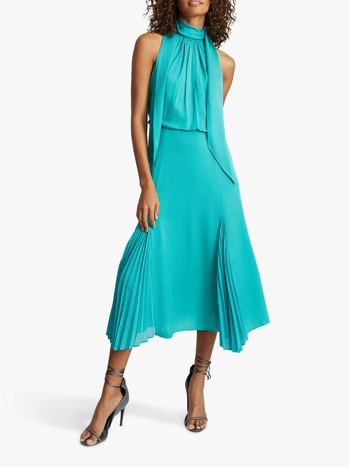Reiss Jenna Neck Tie Detail Midi Dress, Teal