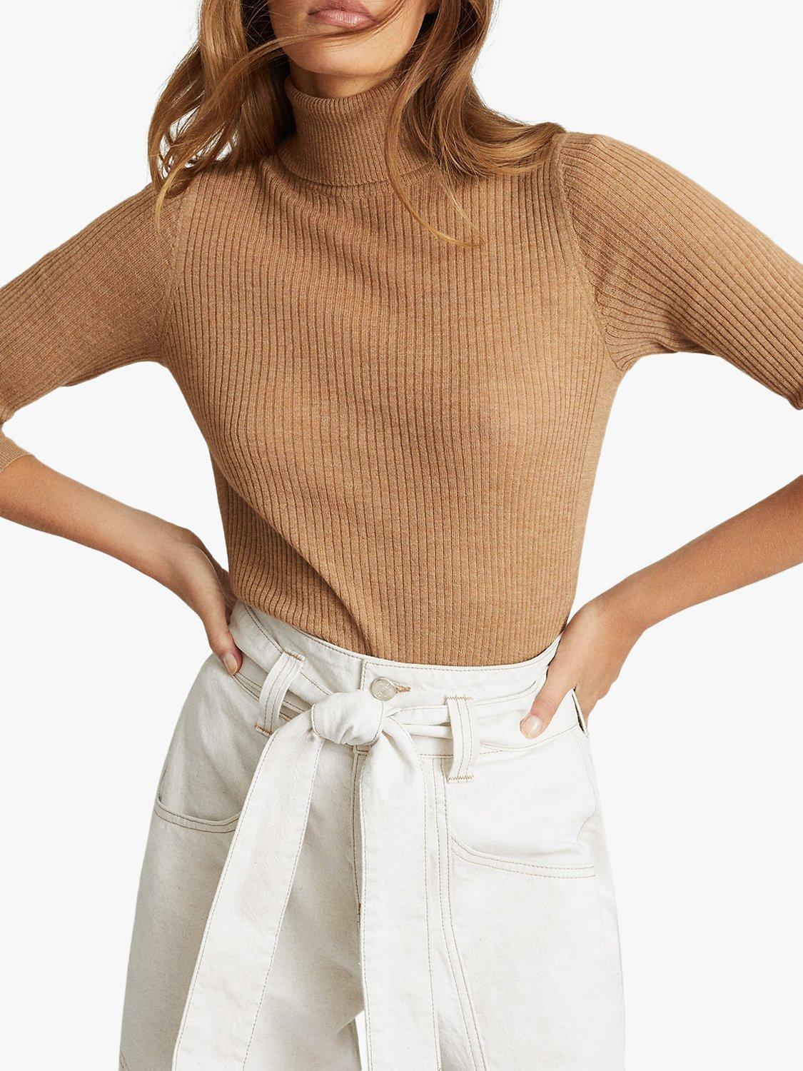 Reiss Sophie Wool Alpaca Blend Roll Neck Jumper, Camel