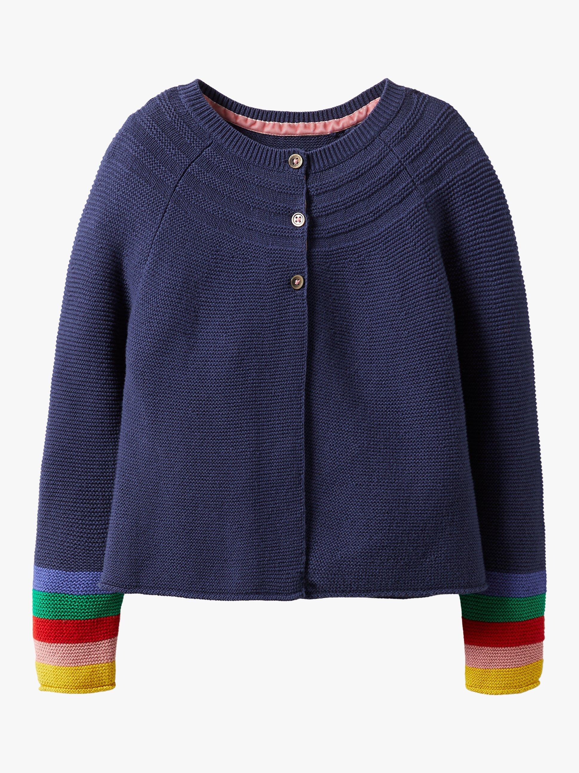 Mini Boden Kids' Everyday Stripe Cashmere Blend Cardigan, College Navy