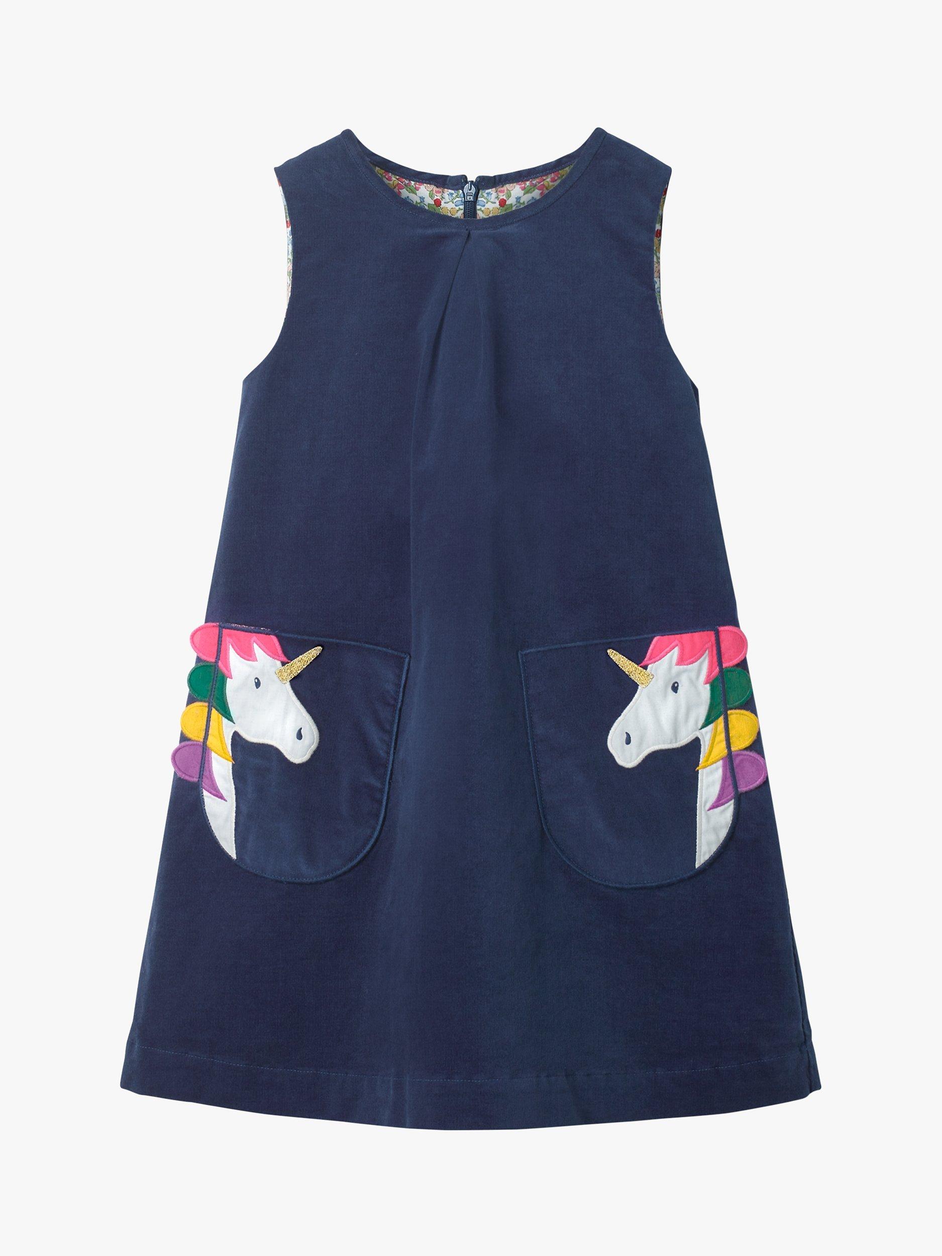 Mini Boden Girls' Applique Unicorn Pinafore Dress, College Blue