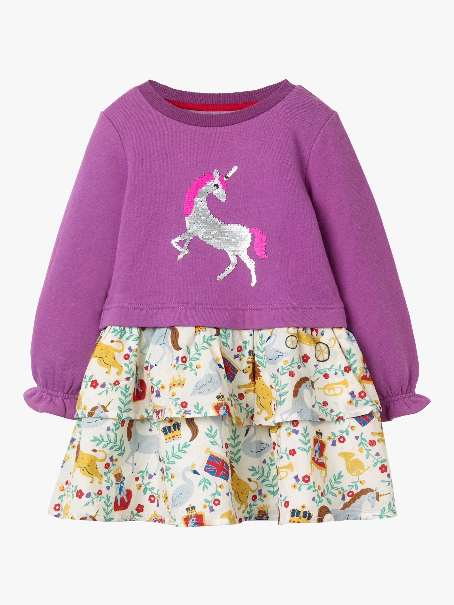 Mini Boden Girls' Sequin Colour Change Unicorn Dress, Multi