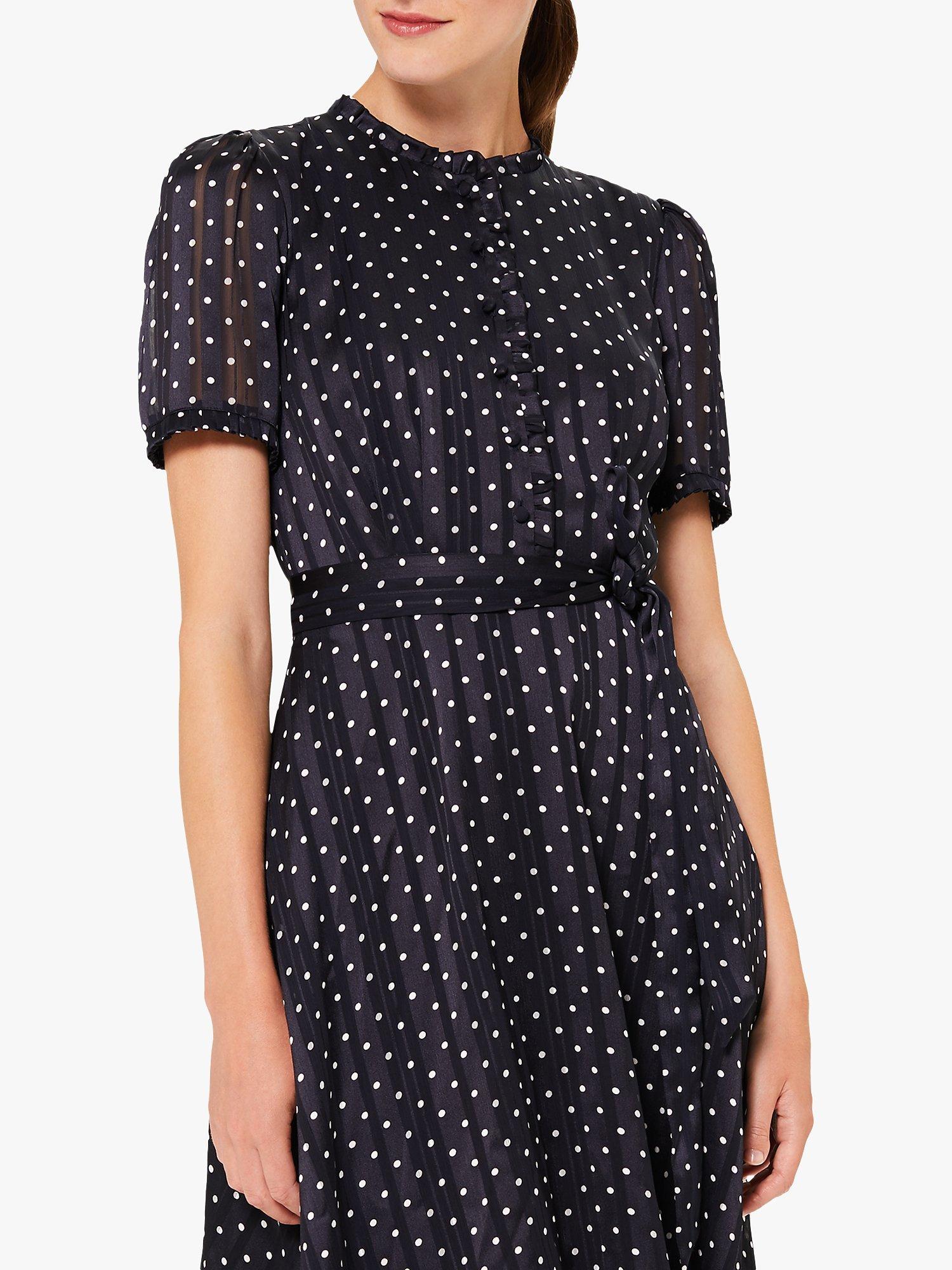 Hobbs Mae Jacquard Polka Dot Shirt Dress Navy