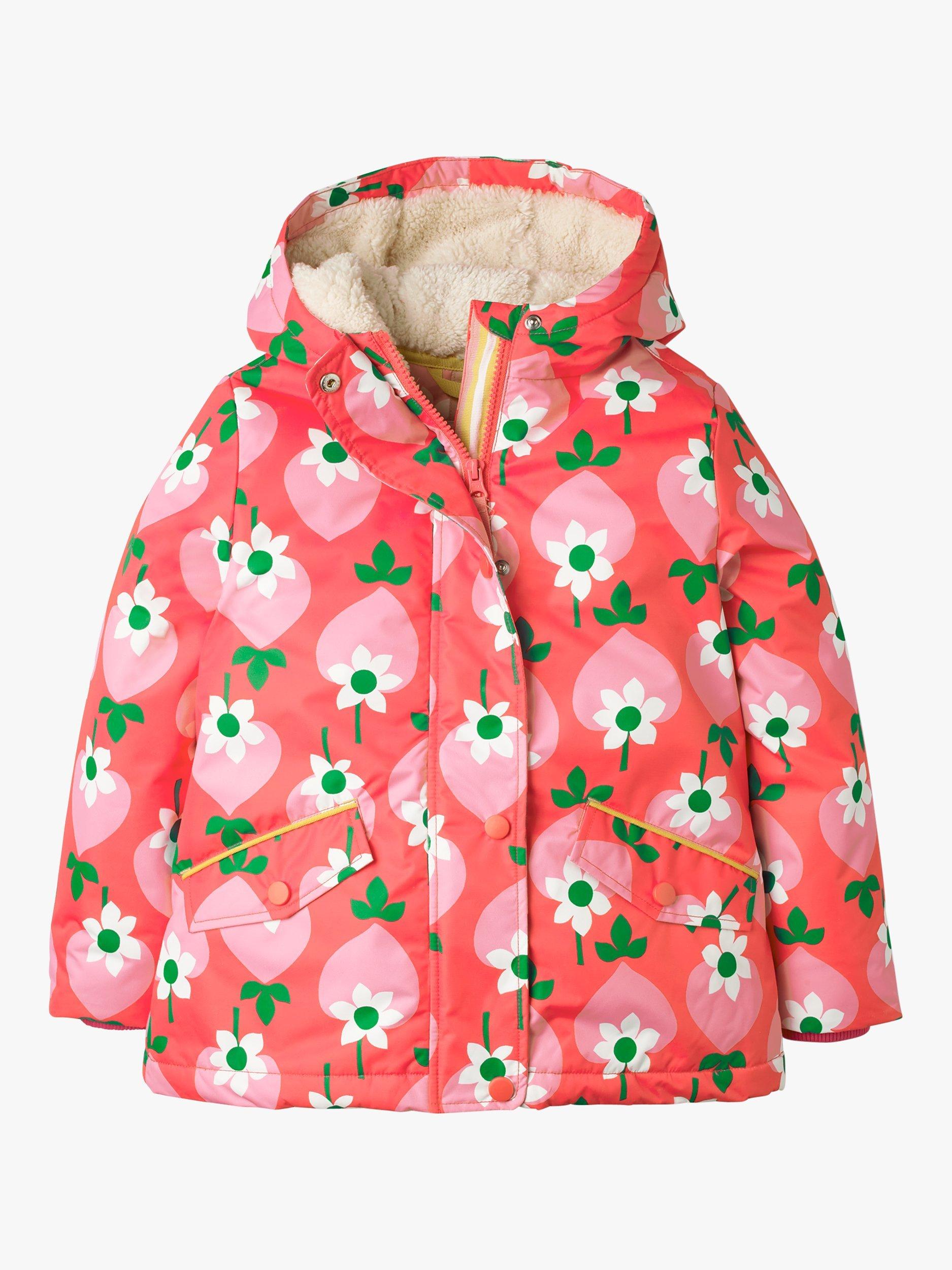 Mini Boden Girls Sherpa Floral Anorak Pale Red Strawberry