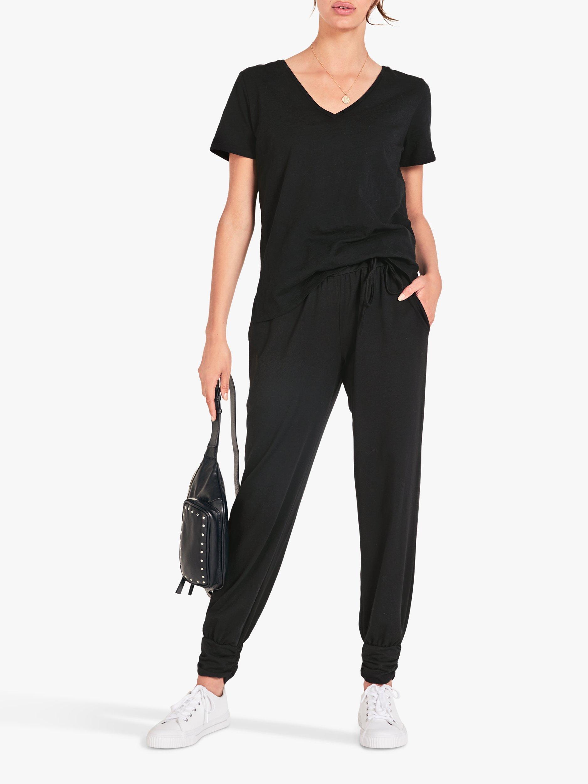 Product image 1 of 5, which shows HUSH Cotton Cali Slub V-Neck T-Shirt, Black, XS
